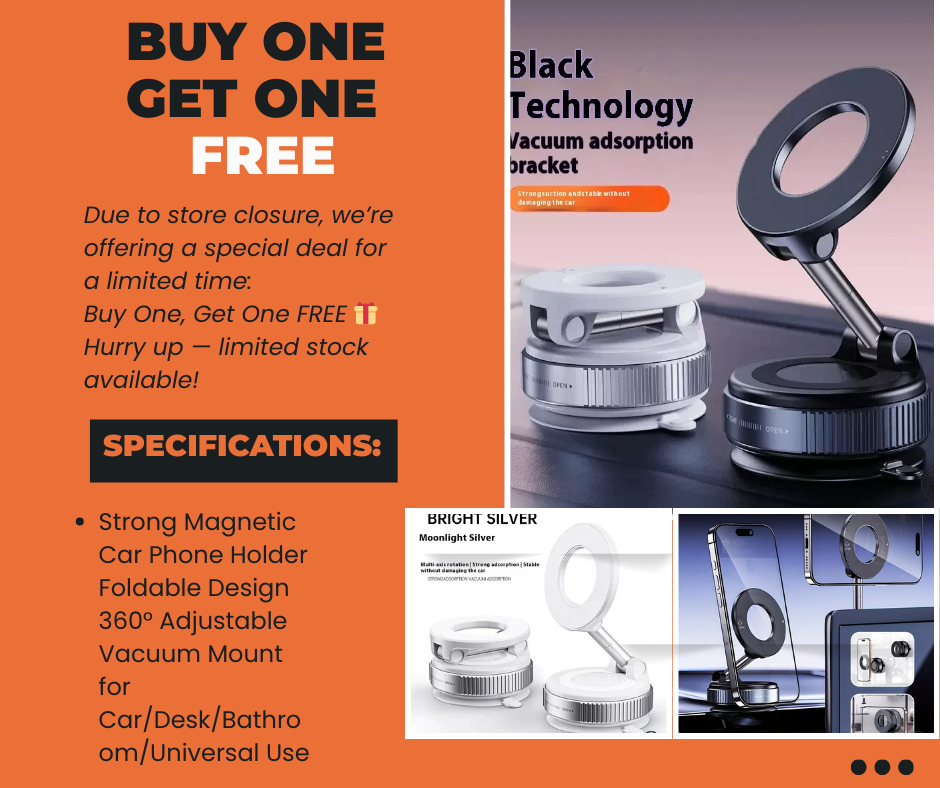 Strong Magnetic Car Phone Holder Foldable Design 360° Adjustable Vacuum Mount for Car/Desk/Bathroom/Universal Use