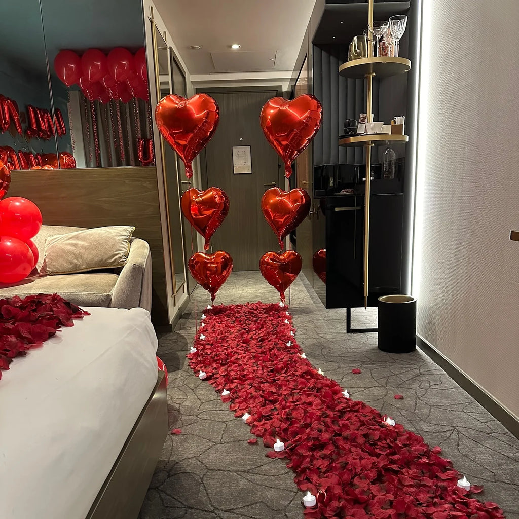 Happy Valentine Red I Love You Balloon Set Heart Shaped Aluminum Foil Balloon Suitable for Anniversary, Wedding Season, Birthday, Mother's Day