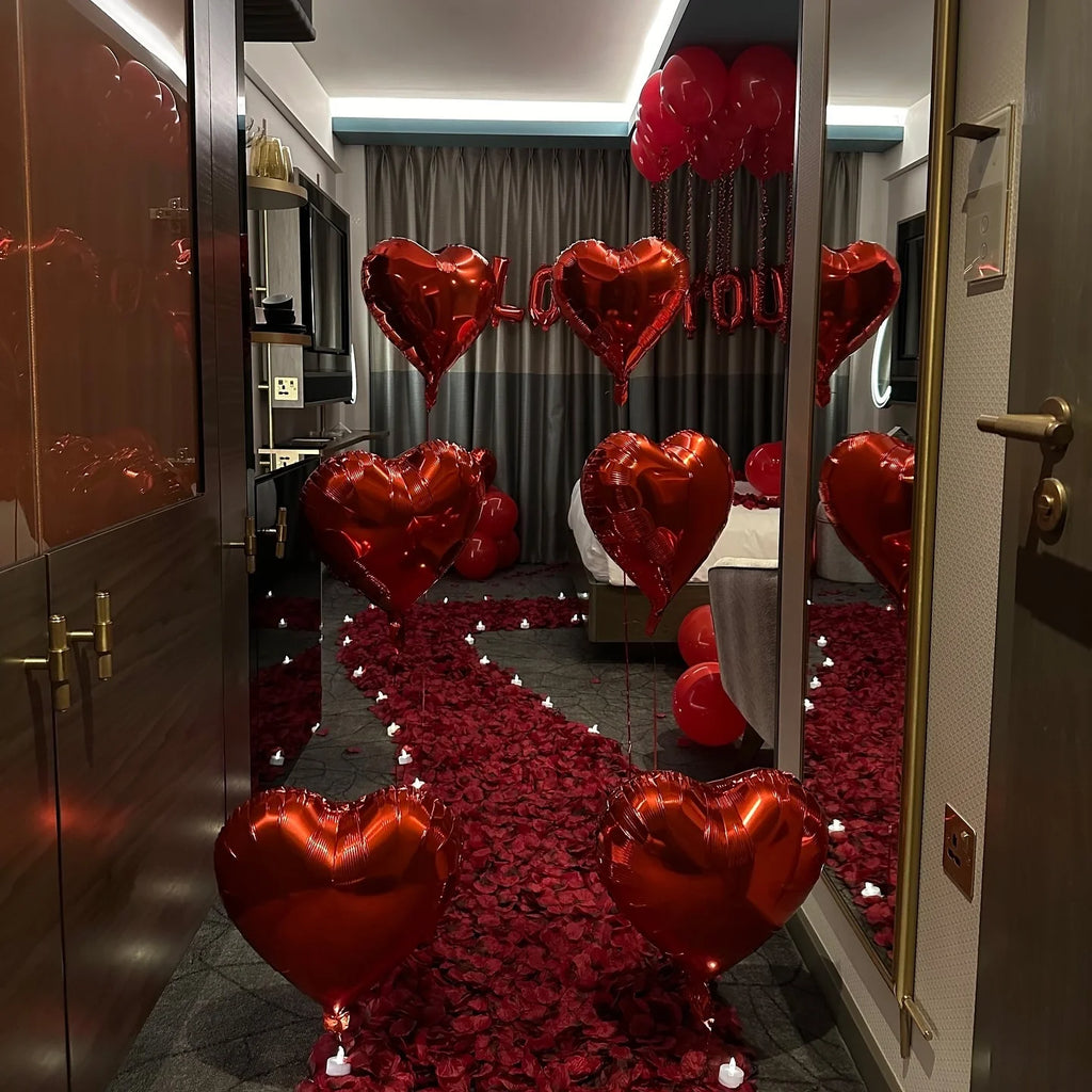 Happy Valentine Red I Love You Balloon Set Heart Shaped Aluminum Foil Balloon Suitable for Anniversary, Wedding Season, Birthday, Mother's Day
