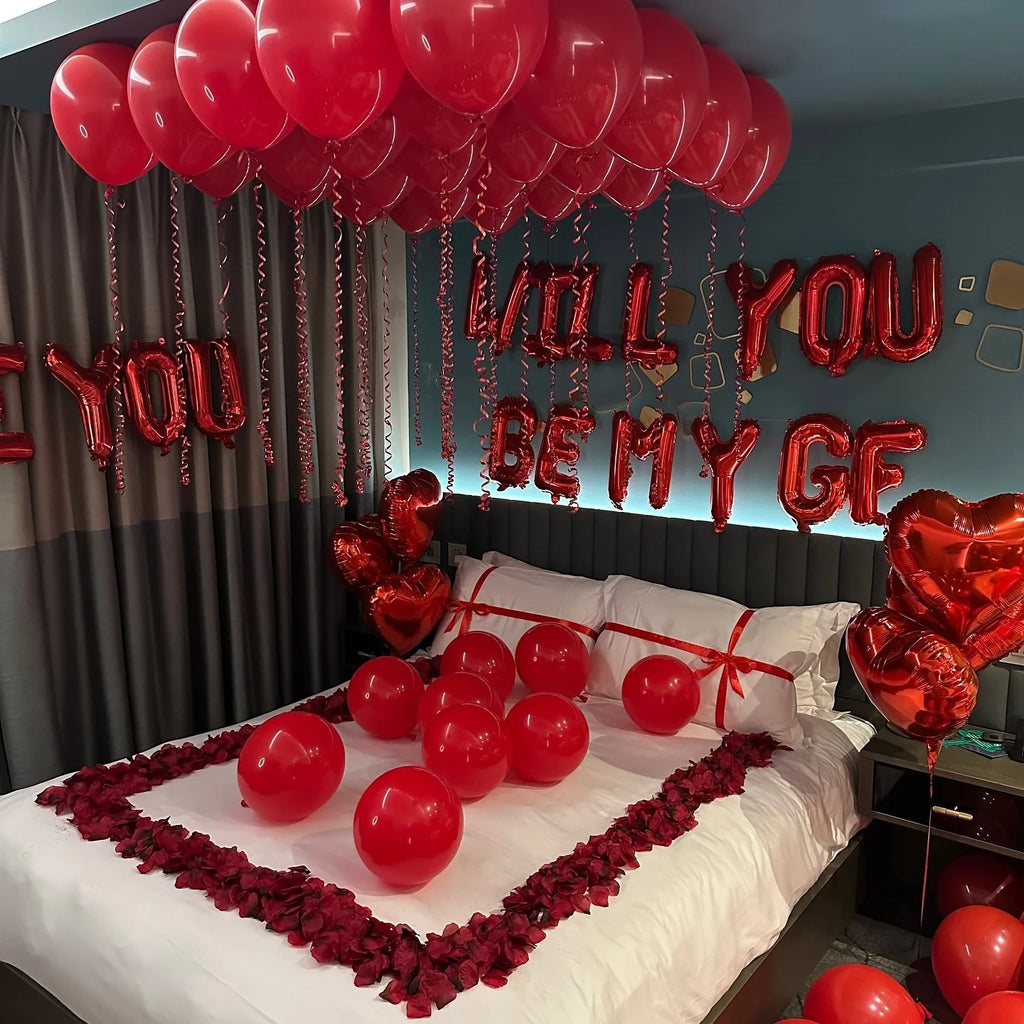 Happy Valentine Red I Love You Balloon Set Heart Shaped Aluminum Foil Balloon Suitable for Anniversary, Wedding Season, Birthday, Mother's Day