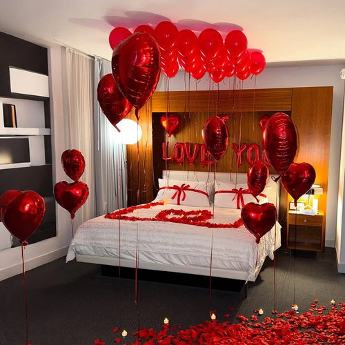 Happy Valentine Red I Love You Balloon Set Heart Shaped Aluminum Foil Balloon Suitable for Anniversary, Wedding Season, Birthday, Mother's Day